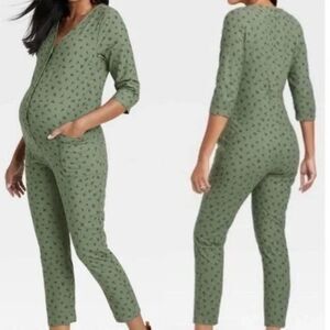 Hatch Green Patterned Maternity Jumpsuit